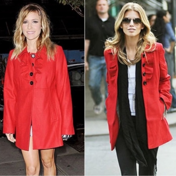 Old Navy Cherry Red Preppy Ruffle Collar Wool Midlength Peacoat Jacket size XXL - Picture 13 of 13